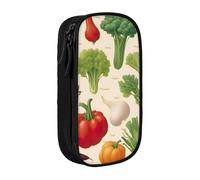 XULLZH Introduzione di varie verdure Stampa Grande Capacità Zipper Pencil Box a doppio ponte Penna Bag Make-up Pen Pouch Forniture per ufficio, Nero, One Size, Moderna