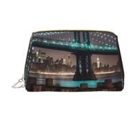 XULLZH New York Manhattan Bridge Night Print Leather Zip Portatile per le Donne Viaggio Toiletry PouchKit Organizer Piccolo Pochette Trucchi, Bianco, Taglia Unica, Bianco, One Size