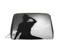 XULLZH Silhouettes of Martial Arts Print Leather Zip Portable for Women Travel Toiletry PouchKit Organizer Small Makeup Pouch, Bianco, Taglia Unica, Bianco, One Size