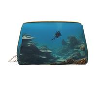 XULLZH Underwater Ocean View Print Leather Zip Portatile per le Donne Viaggio Toiletry PouchKit Organizer Piccolo Pochette Trucco, Bianco, Taglia Unica, Bianco, One Size