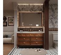 XULOEGYUNE Vanità moderna del bagno tutto in uno, lavabo singolo a pavimento con set di specchio antiappannamento intelligente e stoccaggio, telaio in legno massello (stile specchio 51,18 IN)