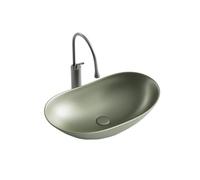 Xumh2024-3 Lavabo da Appoggio Retro Elegant Green Ceramic Above Counter Basin Artistic Curved Design Bathroom Sink (Including Faucet And Accessories) Lavandino