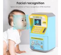 XUMIUZIY Bancomat con Riconoscimento Facciale Simulato per Bambini Salvadanaio Elettrico con Rotolamento Automatico delle Monete e Opzioni di Sblocco Multiple per Risparmi Educativi Rosa (Blue)