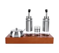 XUMIUZIY Set di Erogatori per Condimenti in Acciaio Inossidabile con Base | Contenitore per aceto, olio e di soia, porta condimenti per il tavolo da , contenitore in legno di quercia, regalo