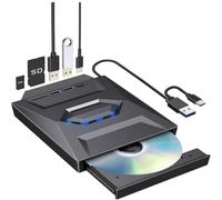 XUMIUZIY Unità CD DVD Esterna per Laptop, Lettore Masterizzatore CD DVD +/-RW Portatile USB A e USB C 7 in 1 con 3.0/2.0, Tipo C, Slot per Scheda TF/SD, unità ROM Esterna p