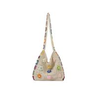 XUMKFJRE Borsa a Fiori All'uncinetto Borsa a tracolla da donna con design floreale, borsa spiaggia estiva, a versatile(Beige)