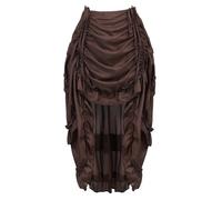 XUMKFJRE Gonna da pirata da donna, taglie forti, costume da pirata, abito da cosplay, gonna marrone alta e bassa, gonna vittoriana steampunk, volant, nero e rosso(Brown skirt,S)