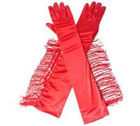 XUMKFJRE Guanti da sposa lunghi in raso elasticizzato con frange, estivi, for spettacoli di danza femminile e feste(Red)