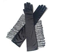 XUMKFJRE Guanti da sposa lunghi in raso elasticizzato con frange, estivi, for spettacoli di danza femminile e feste(Black)