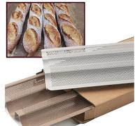 XUMKFJRE Teglia antiaderente for baguette, teglie for pane francese, teglia da forno, utensile for pasticceria, stampo for plumcake, ondulato, bastoncino lungo(Nonstick 3 loaf)