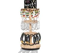Xummi Supporto per bracciale, girevole a 3 piani, con lavagna pubblicitaria, porta gioielli, 36 ganci, rustico, per portachiavi, espositori in legno (naturale)