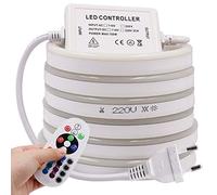 XUNATA 20m Luce al Neon Striscia LED RGB con Telecomando a 24 tasti, 220 V SMD 5050 60 LED/m, Flessibile Striscia a LED Strip per Scaletta Tetto Cavi da Cucina Decorazione