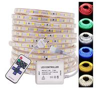 XUNATA 5m Striscia LED 220V con Dimmerabile Telecomando a 11 Tasti, illuminazione Strisce LED Impermeabile IP65 LED Strip Light- Luce Bianco Caldo