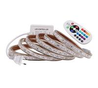 Xunata - Kit di strisce LED RGB, impermeabili IP67, telecomando a 24 pulsanti, SMD 5050, AC 220 V 240 V, illuminazione per interni, con alimentatore 20m 120 Leds/M