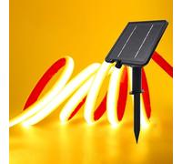 XUNATA Neon COB Flessibile 24V Solare/USB - IP68 Impermeabile 320 LED/m, 8 Modalità Striscia LED per Interni/Esterni Giardino (Giallo,0.5m)