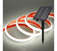 XUNATA Neon COB Flessibile 24V Solare/USB - IP68 Impermeabile 320 LED/m, 8 Modalità Striscia LED per Interni/Esterni Giardino (Bianco freddo,10m)