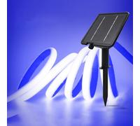 XUNATA Neon COB Flessibile 24V Solare/USB - IP68 Impermeabile 320 LED/m, 8 Modalità Striscia LED per Interni/Esterni Giardino (Blu,7m)