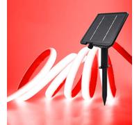 XUNATA Neon COB Flessibile 24V Solare/USB - IP68 Impermeabile 320 LED/m, 8 Modalità Striscia LED per Interni/Esterni Giardino (Rosso,3m)