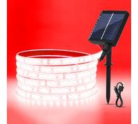 XUNATA Striscia LED 24V Solare e USB - IP68 Impermeabile, 120 LED/m, 8 Modalità per Decorazione Interni/Esterni, Giardino, Balcone (Rosso,5m)