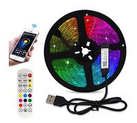 XUNATA Striscia LED RGB USB 5V, Sincronizzazione Musicale e Kit di Controllo Remoto Bluetooth, Mobiletto Libreria TV Decor Back Light (2m, PCB Nero, IP65 Impermeabile)