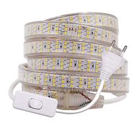 XUNATA Super Luminoso Striscia LED con Interruttore, 220V SMD 2835 276 LEDs/m, IP65 Impermeabile, Flessibile Striscia a LED per Scaletta Tetto Cavi da Cucina Decorazione- 1m, Bianco Caldo