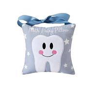 Xunboo Cuscino Fatina dei Denti con Tasca per Bambini, Sacchetto per Conservare i Denti, Borsa per la Fatina dei Denti sul Retro, Regalo per Ragazzi e Ragazze, 17,3 x 17,3 cm (Blu Chiaro)