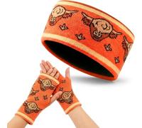 Xuniea 2 Pezzi Fascia per Capelli con Stampa Mucca e Guanti Senza Dita da Donna Scalda Orecchie Invernali Fascia Elastica per Capelli e Scaldamani e Polsi Foderati in Pile