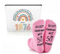 Xuniea 2 Pezzi Regali di Compleanno per Donne, tra Cui Borsa per il Trucco e Calzini di Compleanno Ideali per Donne (1976-50 anni)