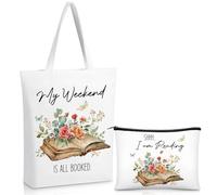 Xuniea 2 Regali per Amanti dei Libri Borsa Tote e per Trucco a Tracolla | My Weekend Is All Booked, Borsa Tote e Borsa per Trucco, Per Compleanno e Natale, Per Lettori e Amanti dei Libri