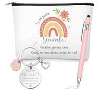 Xuniea 3 Pezzi Regali di Incoraggiamento per Donne Beauty Case Motivazionale Portachiavi Motivazionale Penna a Sfera Regali di Compleanno e Natale per Colleghi Amici Familiari