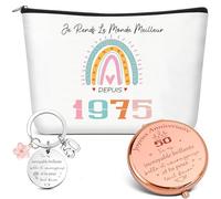 Xuniea 3 Pezzi Regali per il 50° Compleanno per le Donne Borsa da Viaggio per il Trucco del 1975 Specchio Tascabile e Portachiavi per Madre Sposare Migliore Amico Fidanzata Sorelle