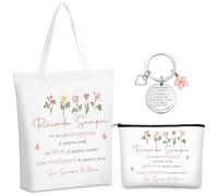 Xuniea 3 Pezzi Set di Regali per Amici Natale 1 Portachiavi di Scritta Ricorda Sempre 1 Borsa Cosmetica Motivazionale 1 Borsa Tela Tote Bag Pochette Portatrucchi Regalo Ringraziamento Donna Compleanno