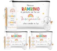 Xuniea 3 Sets Regali di Ringraziamento per Insegnante 3 Portachiavi con Cuore e Arcobaleno 3 Borse per Cosmetici in Tela 3 Penne a Sfera Carte e Corda per Maestra Asilo Professoressa Laurea Compleanno
