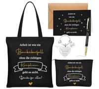 Xuniea 6 Pezzi Regalo di Addio per Colleghi Cambio di Lavoro Borsa per Trasporto Beauty Case Portachiavi Penna Biglietto Regalo di Grazie per Natale Pensionamento(Arbeit ist wie ein Banküberfall)