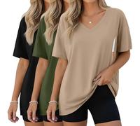 Xuniea Confezione da 3 Camicie da Allattamento Oversize da Donna per L'Allattamento al Seno con Cerniere Nascoste, vestibilità Ampia, Maniche Corte, Top Premaman(XL,Cachi, Verde Militare, Nero)