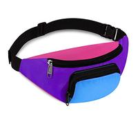 Xuniea Marsupio al Neon Retrò degli Anni '80 a 2 Tasche Marsupi a Mani Libere Borsa con Cintura Vita Regolabile Costumi per Donna Uomo per Festa Tema Anni '80 Viaggio (Fondo Viola)