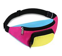 Xuniea Marsupio al Neon Retrò degli Anni '80 a 2 Tasche Marsupi a Mani Libere Borsa con Cintura Vita Regolabile Costumi per Donna Uomo per Festa Tema Anni '80 Viaggio (Fondo Rosa)