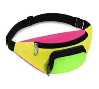Xuniea Marsupio al Neon Retrò degli Anni '80 a 2 Tasche Marsupi a Mani Libere Borsa con Cintura Vita Regolabile Costumi per Donna Uomo per Festa Tema Anni '80 Viaggio