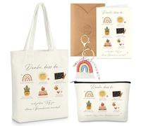 Xuniea Regali di Ringraziamento per gli Insegnanti Contenere Borsa a Tracolla in Tessuto Borsa per Cosmetici portachiavi Biglietto di Auguri con Busta Regalo di Addio per l'Educatore(Arcobaleno)
