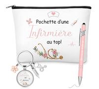 Xuniea Regali per Infermiere 1 Trousse da Toilette 1 Portachiavi con Siringa, Fiori e Stetoscopio 1 Penna a Sfera Regalo di Ringraziamento, Compleanno e Natale per Donne e Colleghe