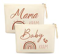Xuniea Regali per le Future Mamme Donne Incinte Regali di Nascita Borsa Cosmetica con Cerniera Mama Kram Baby Kram Borsa con Motivo Arcobaleno per Gravidanza Festa del Bambino Festa della Mamma