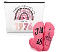 Xuniea Regalo per il 50° Compleanno per Donna - Trousse per il Trucco e Calzini del 1976, Idea Regalo Originale e Umoristica per Donne Nate nel 1976, Set di Accessori per il 50° Compleanno