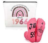 Xuniea Regalo per il 60° Compleanno delle Donne - Borsa per il Trucco e Calzini del 1966, Idea Regalo Originale e Umoristica per le Donne Nate nel 1966, Set di Accessori per il 60° Compleanno