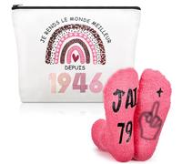 Xuniea Regalo per il 80° compleanno per donna - Borsa per il trucco e calzini 1946, idea regalo originale e umoristica per donne nate nel 1946, set di accessori per il 80° compleanno