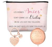Xuniea Regalo per Migliore Amica Sorella 1 Borsa per il Trucco 1 Specchio da Viaggio e 1 Portachiavi con Testo Regalo di Compleanno e di Addio per Fidanzata, Collega(Amica)