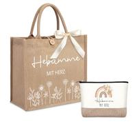 Xuniea Regalo per Ostetrica Hebamme Mit Herz Borsa della Spesa in Iuta Borsa Cosmetica Regali di Ringraziamento per Ostetrica Compleanno Natale