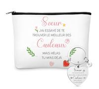 Xuniea Regalo per Sorella Borsa dei Trucchi Portachiavi con Testo Sœur J'ai Essayé de te Trouver le Meilleur des Cadeaux Mais Hélas Tu M'as Déjà Borsa da Toilette Piccola Regalo di Compleanno