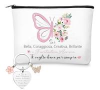 Xuniea Set 2 Pezzi Regalo Amicizia per Migliore Amica Donna, Farfalla | Borsa Cosmetici, Pochette Trucchi e Portachiavi, Regalo Amicizia per Maestra e Sorella, Addio Ufficio