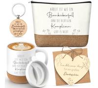 Xuniea Set 5 Regali di Ringraziamento per Colleghi Il Lavoro È Come una Rapina in Banca 1 Trousse per Cosmetici 1 Tazza con Base in Sughero 1 Portachiavi 1 Biglietto di Legno a Forma di Cuore 1 Busta