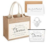 Xuniea Set da 5 Regalo per la Fidanzata Freundinnen Sind Wie Sterne Borsa della Spesa in Iuta Borsa per Cosmetici Portachiavi Biglietto con Busta Regalo di Compleanno Regalo di Natale